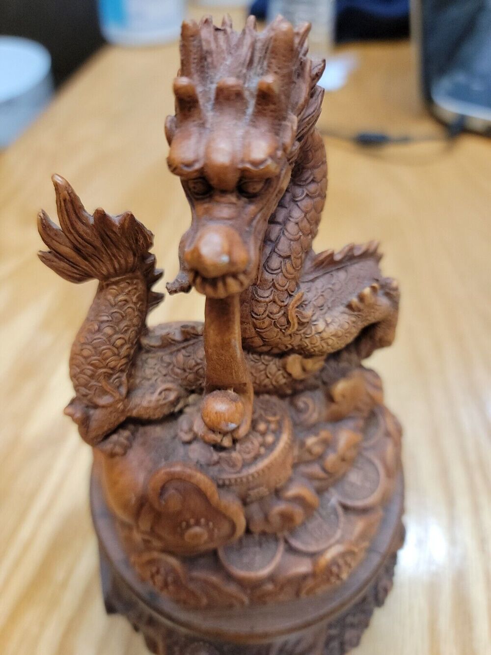 China Old Wood Sculpture natural Boxwood Animal Dragon Sculpture